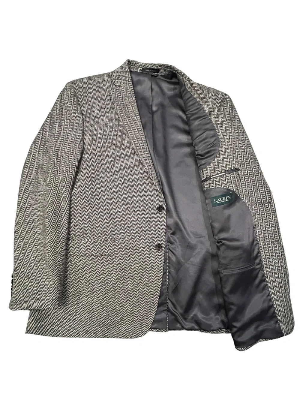Lauren Ralph Lauren Men’s Black Gray Tweed Wool Herringbone Blazer 48L Business